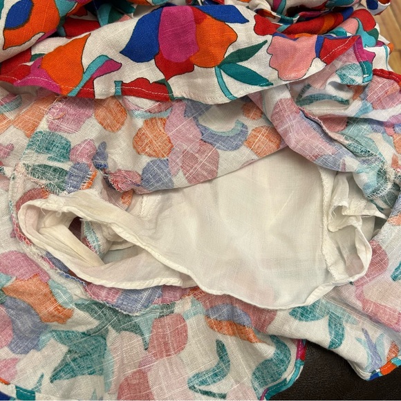 Olivaceous Linen Blend Floral Romper Tie Ruffles Adj Strap V-neck Halter Style S - Picture 9 of 14